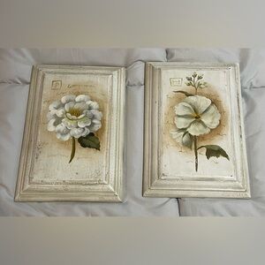 This is a set of Lisa Audit "White Floral Bliss II" wood painted wood